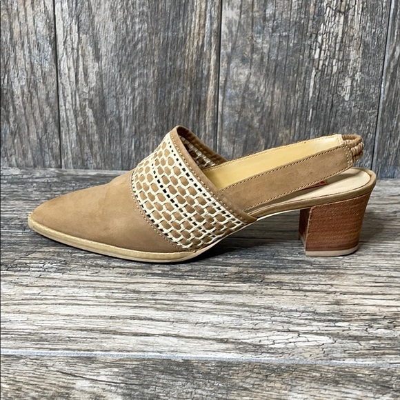 Wild Pair Boho Leather Slip On Basketweave Mule Heels Tan 7.5B - Picture 2 of 15